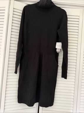 Chelsea & Theodore Black Cashmere Turtleneck Sweater Dress